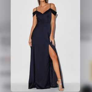 Lulu’s Meant For Forever Navy Blue Satin Dress